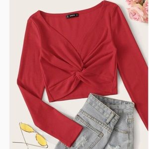 Red Twist Knot Top